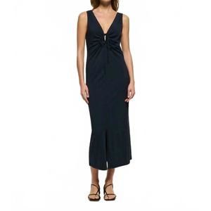 Nation LTD Black Midi Dress with V-Neck Twist Front